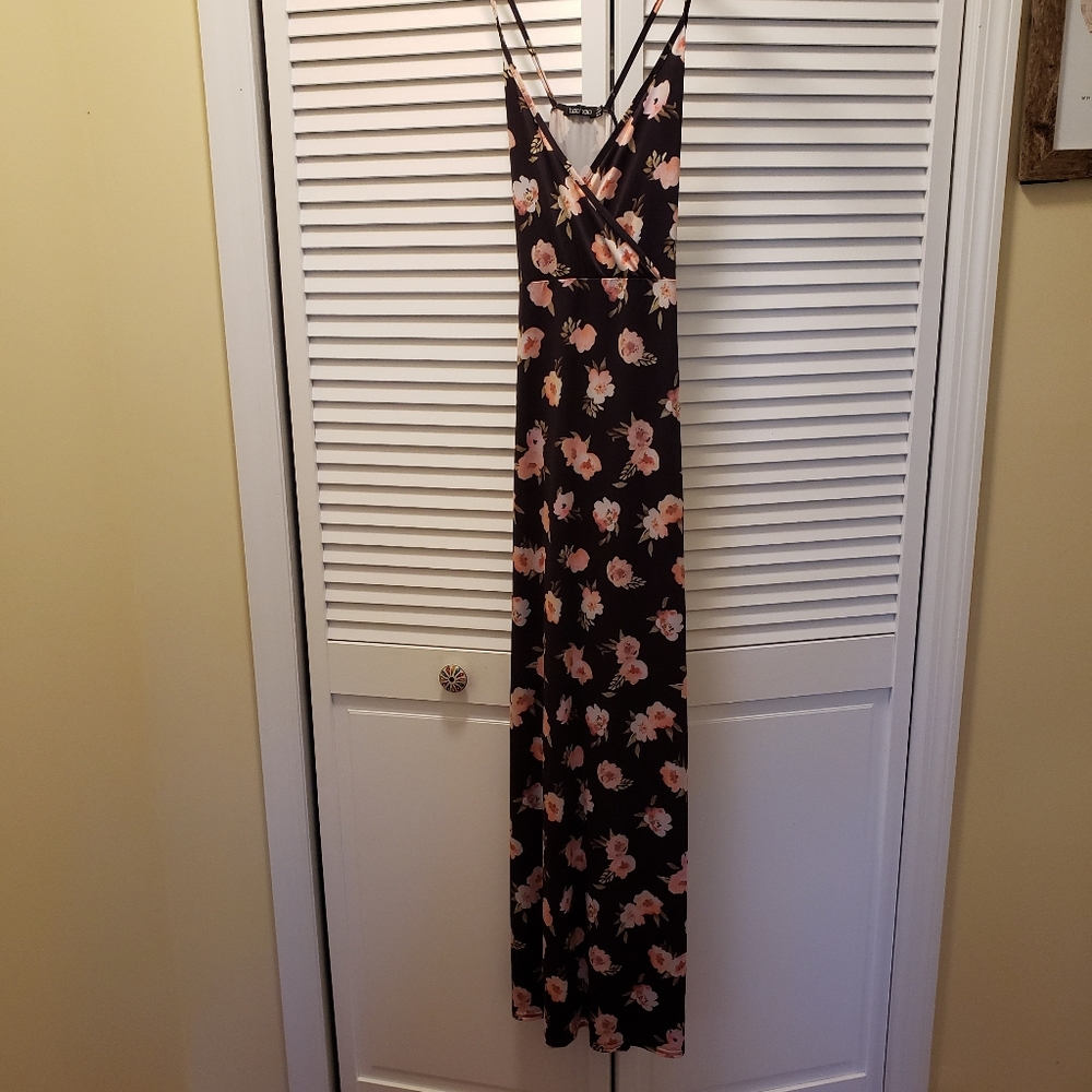 Boohoo silky flower maxi dress